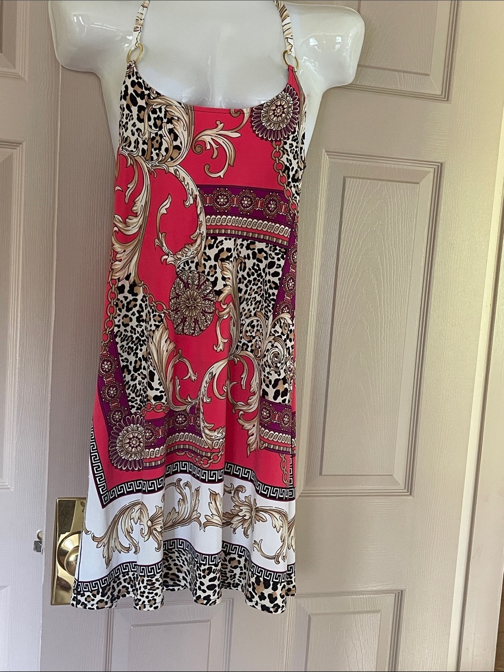 Boston Proper Hot Pink Baroque & Leopard Slip Dress